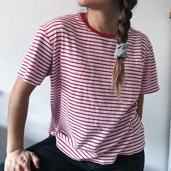 SOLD Vintage 80s striped tshirt blouse white XL - Picture 2 of 8